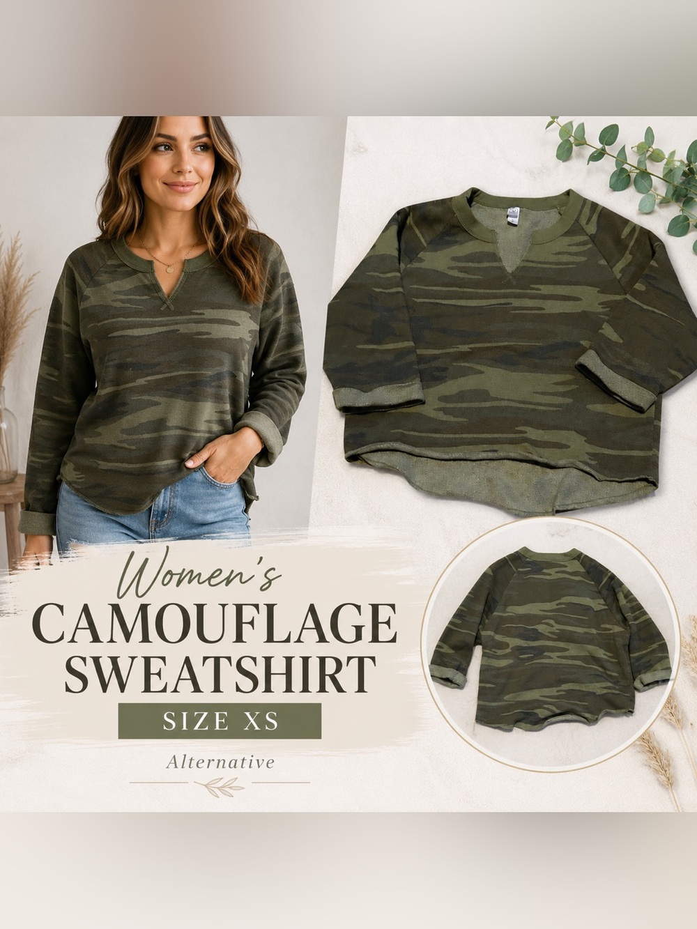 Women’s Camouflage Camo Sweatshirt Pullover Size XS